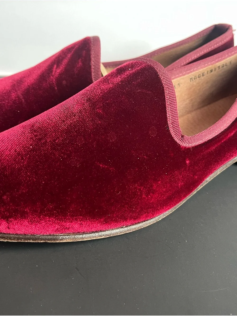 Del Toro Velvet Slip-On Loafers Oxblood Red